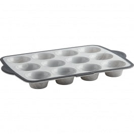 Trudeau - Structured Silicone Muffin Pan, 12 Cup, Marble Grey, 2.8 x 1.4", 3.31 oz