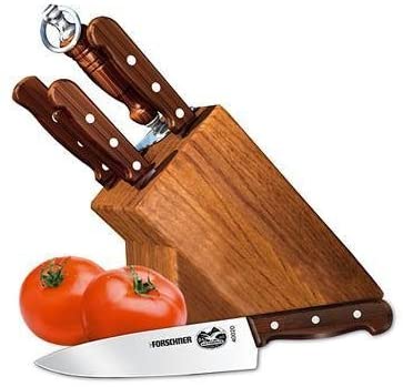Victorinox Swiss Army - Block Set, 7 piece, includes: 3-1/4" paring, 6" boning, 8" chef's, 8" bread, 10" slicer, 10" sharpening steel & #40494 slant oak block, 6 slot