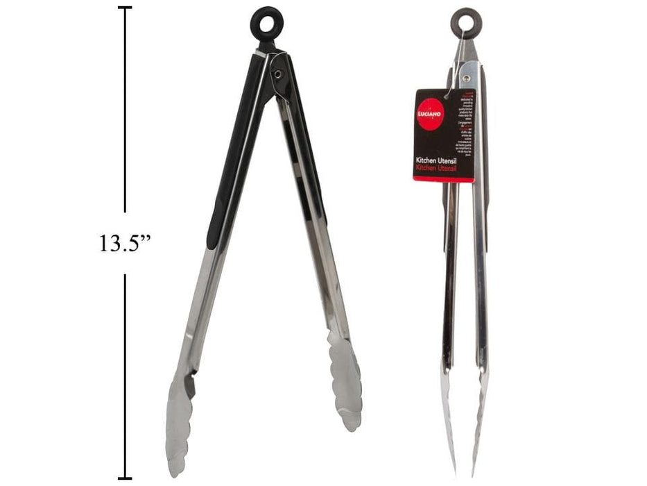 Luciano Gourmet - SS Tongs W/ Silicone Grip, Pull & Lock, 12''