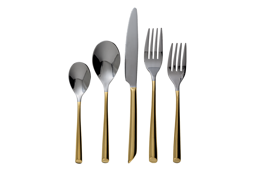 Vikko Crown - Pearl, Gold Handle 18/10 SS, Round Flatware, 20 Pc Set