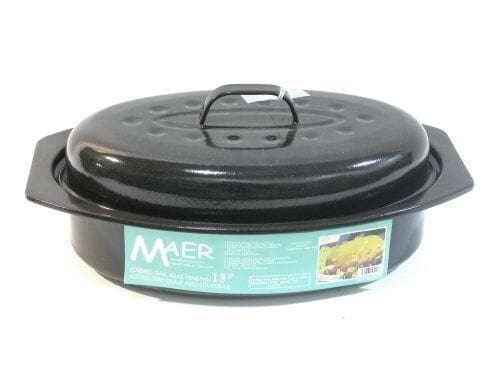 Maer - Enamel Small Oval Roaster With Lid , 13"L X 8 1/8"W X 5 1/4"Deep (Incl.Hdl.)