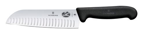 Victorinox - Fibrox Santoku Knife, Straight, Granton Blade, 7 ", Black