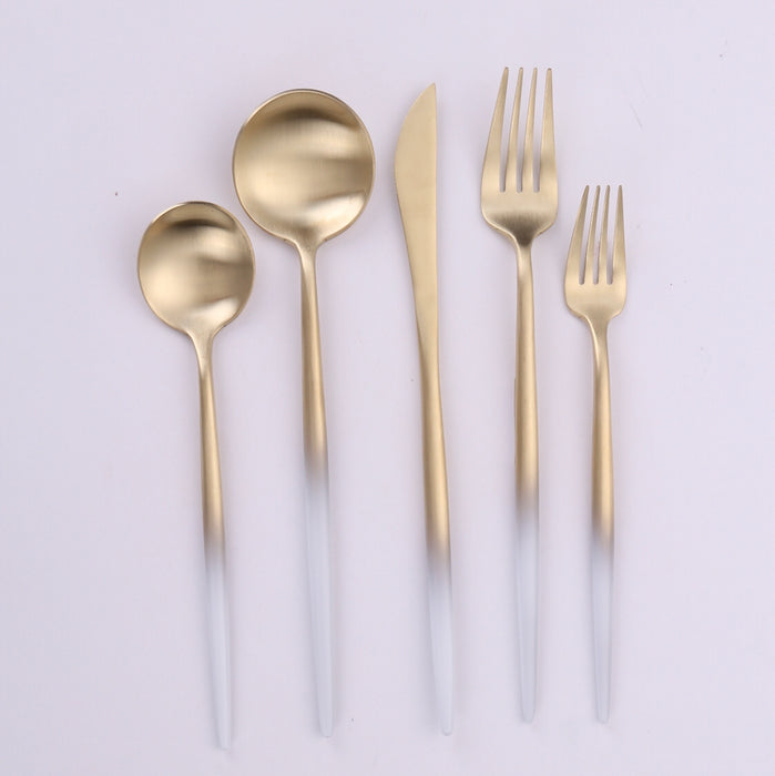 Vikko Dine - Vera, Brushed White And Champagne Gold, 18/10 Flatware, 20 Pc Set, Service For 4