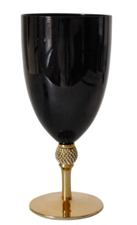 Vikko Decor - Gold Stem, Black, W/ Diamond Accents Water Glass, 18 Oz