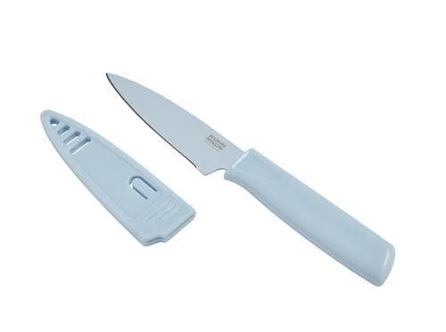 Kuhn Rikon - Colori Paring Knife, Straight, Non Stick, Safety Cover, 4", Light Blue (Sea Salt)