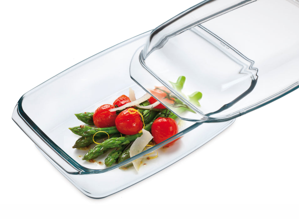 Clear Oblong Glass Casserole by Simax | High Lid Doubles As Roaster, Heat, Cold and Shock Proof, Dishwasher Safe, Made in Europe, 3 Quart