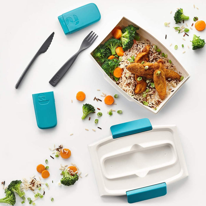 Trudeau - Fuel Food To Go Square Container, Blue 35 Oz