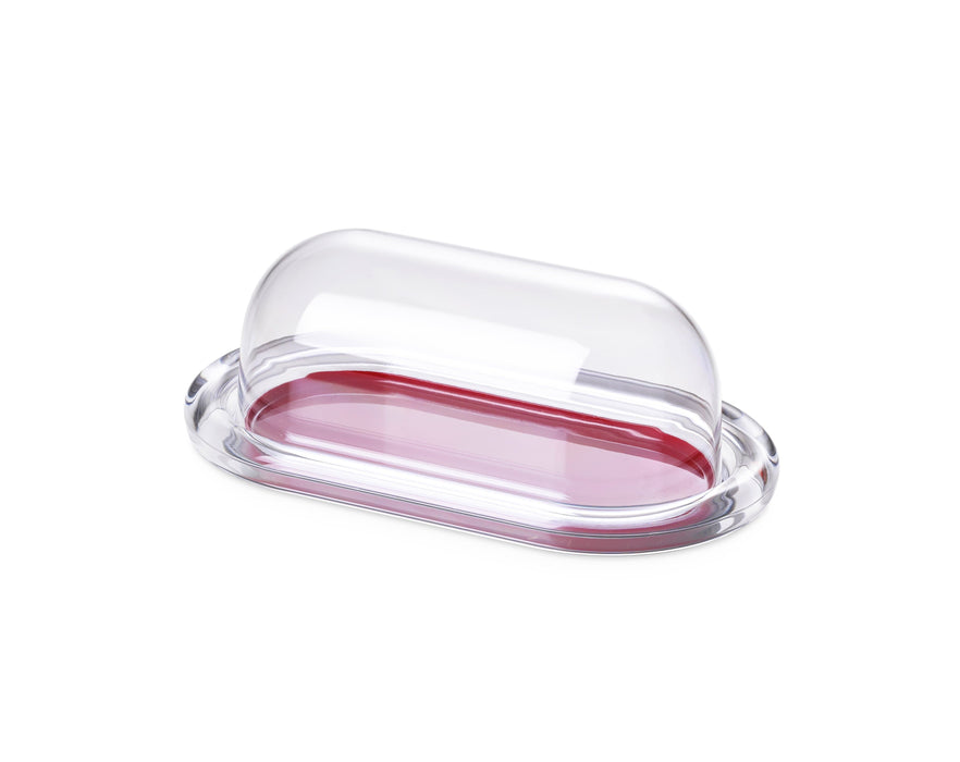 Omada - Crystal, Red Acrylic Butter Dish With Tray And Dome, 8.27'' X 4.72'' X 3.15'' h