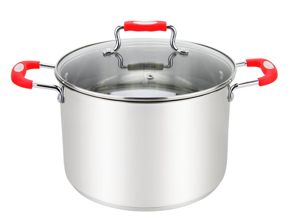 Millvado-Urban Ss Stock Pot/W Glass Lid Silicone Handles, Red,17 Qt ,11.8"X9"