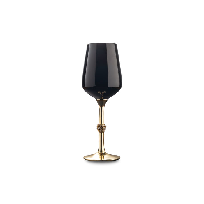 Vikko Decor - Gold Stem, Black, W/ Diamond Accents Wine Glass, 14 Oz
