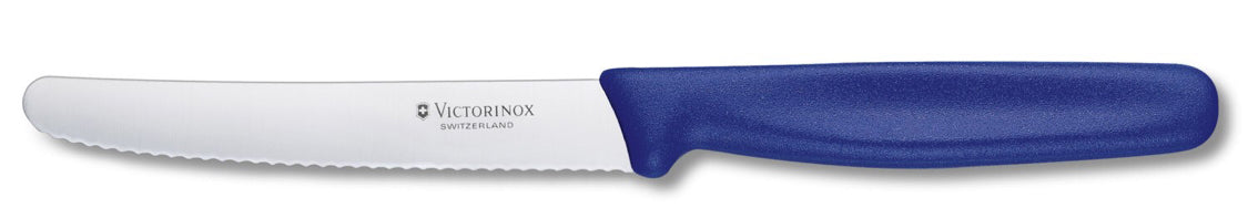 Victorinox - Swiss ClassicTomato Knife, Serrated, Round Tip, 4.5", Blue