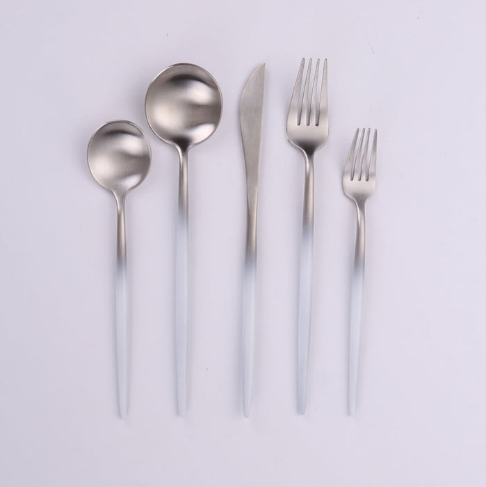 Vikko Dine - Vera, Brushed White And Silver, 18/10 Flatware, 20 Pc Set, Service For 4
