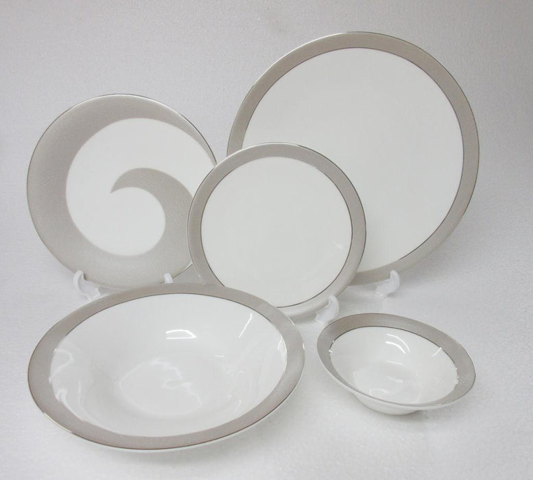 Vikko Shine - Super Nova Silver, White, 20 Pc  Dinnerware Set, includes Service For 4, Dinner, Salad, Soup, Bread & Butter, Dessert