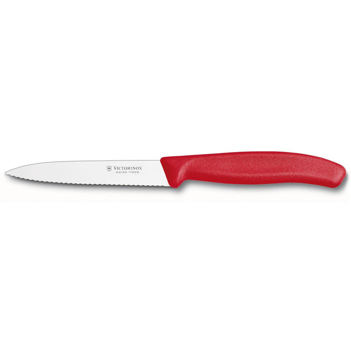 Victorinox - Swiss Classic Paring Knife, Serrated, Spear Tip, 4", Red