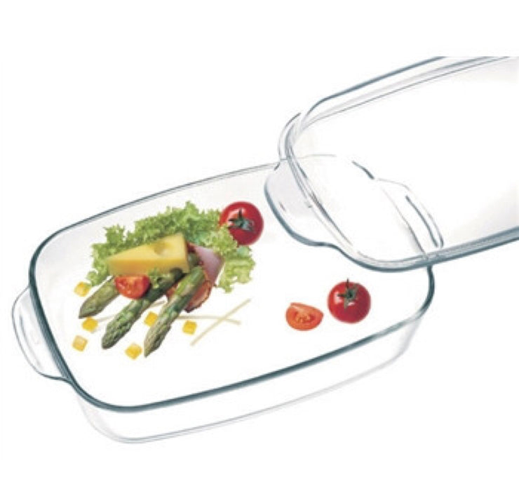 Simax - Oblong Tampered Glass Casserole W/ Glass Lid, 14 In/3.3 Qt