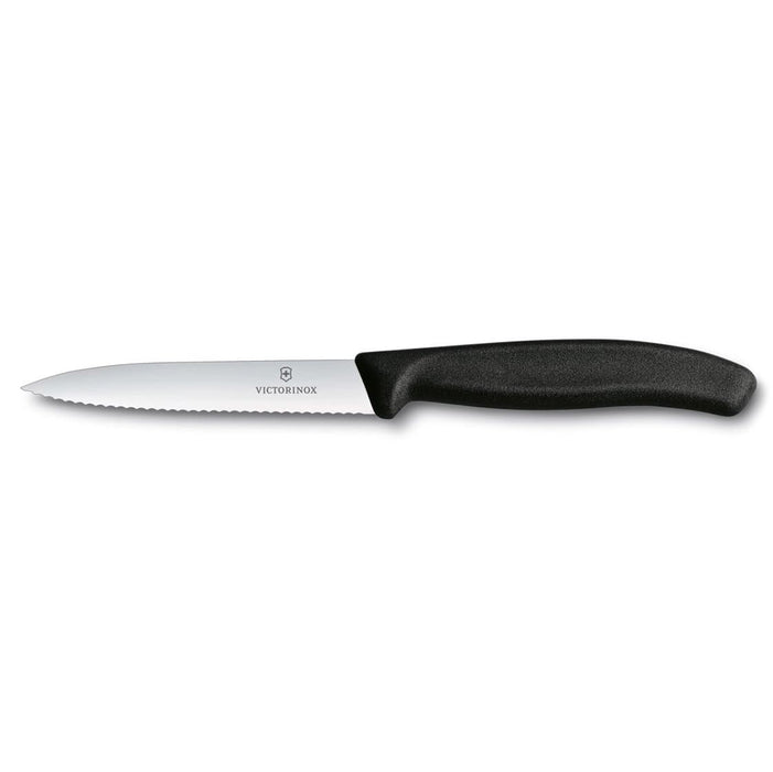 Victorinox - Swiss Classic Paring Knife, Serrated, Spear Tip, 4", Black
