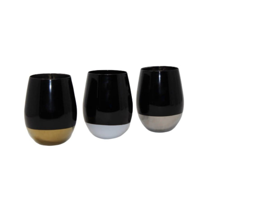 Vikko Decor - White & Black, Gradual, Stemless Wine Glass, 14 Oz