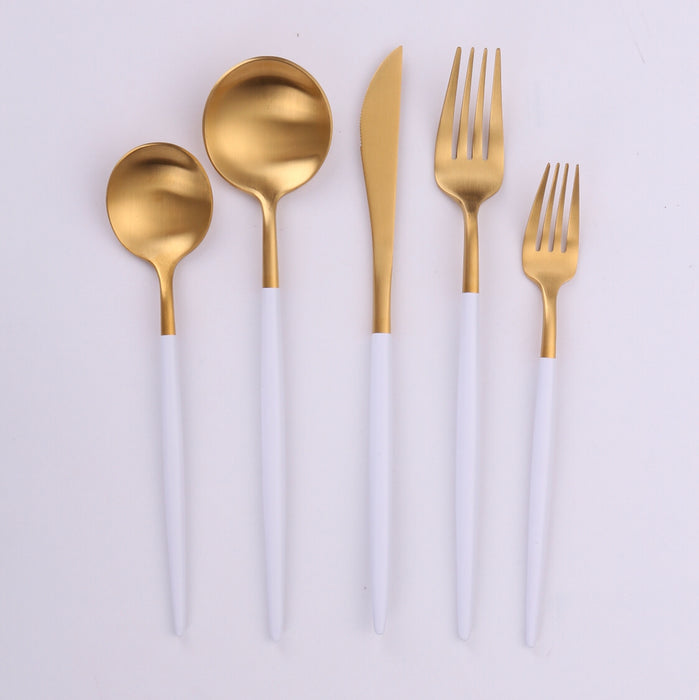Vikko Dine - Vera, Two Tone Brushed White And Gold, 18/10 Flatware, 20 Pc Set, Service For 4