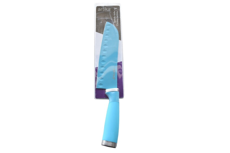 Artika - Santoku Knife, Straight, Granton Blade, 7", Red, Green, Blue